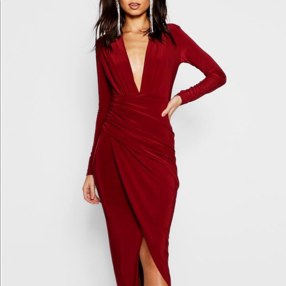 Long sleeve formal dress in wine